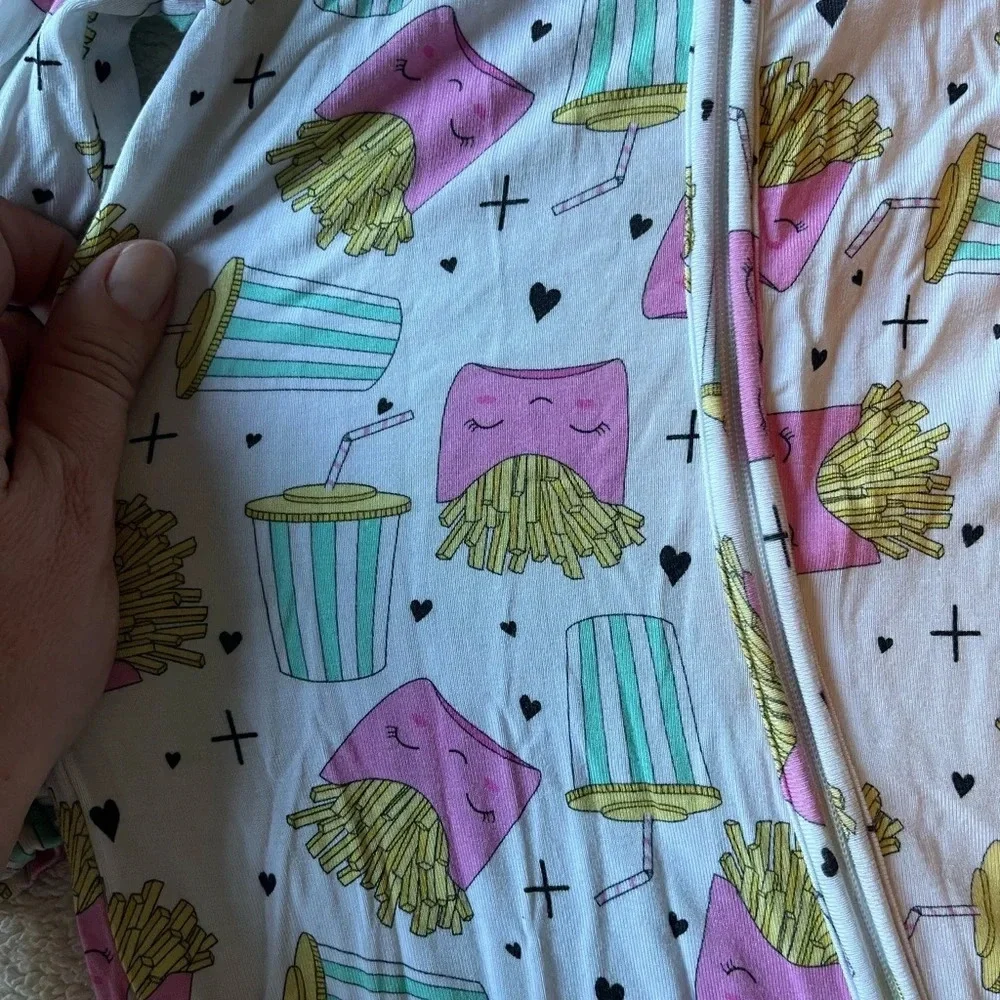 Lia & Liam pajamas, bamboo, viscose blend. 6-12 months. Fries and drink print
